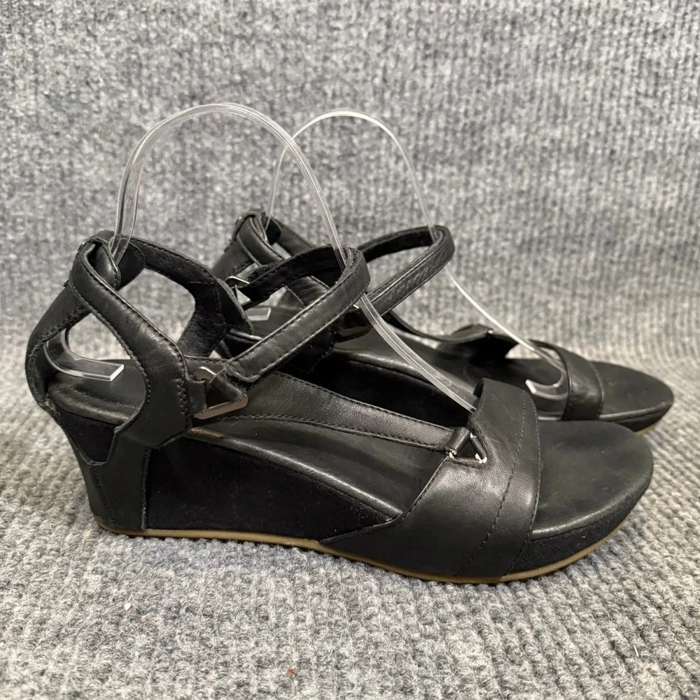 Teva Capri Leather Wedge Sandals Women US 11 EU 42 Black Comfort Travel Walking